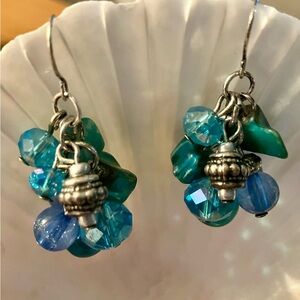 Elegant Blue glass beads and turquoise Silver Dangle Earrings